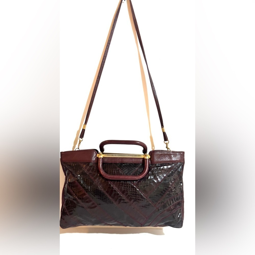 Vintage Elegant pony snakeskin, leather  Burgundy Leather Handbag